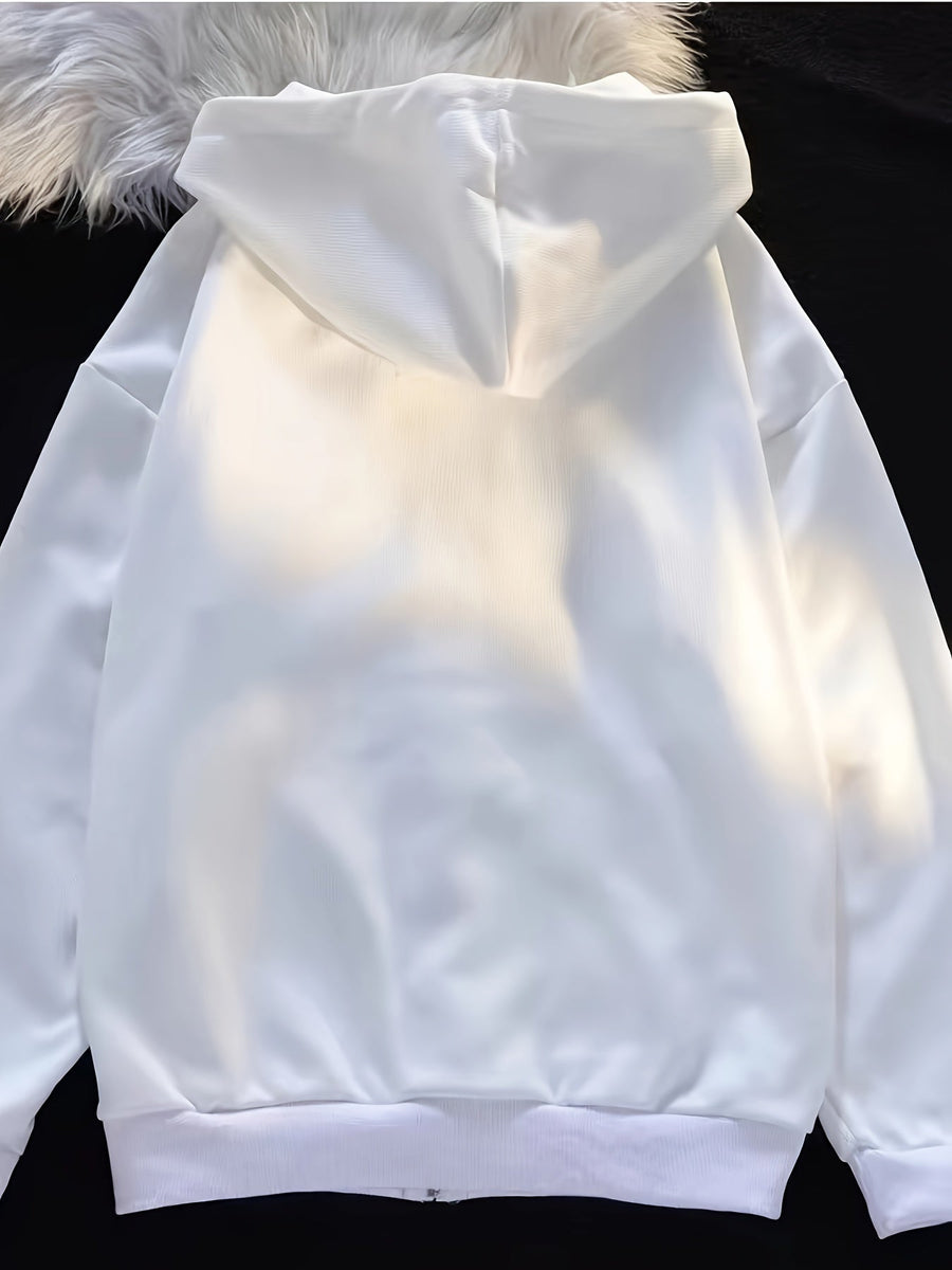 Vit huvtröja med dragkedja och fjärilsdetalj, unisex