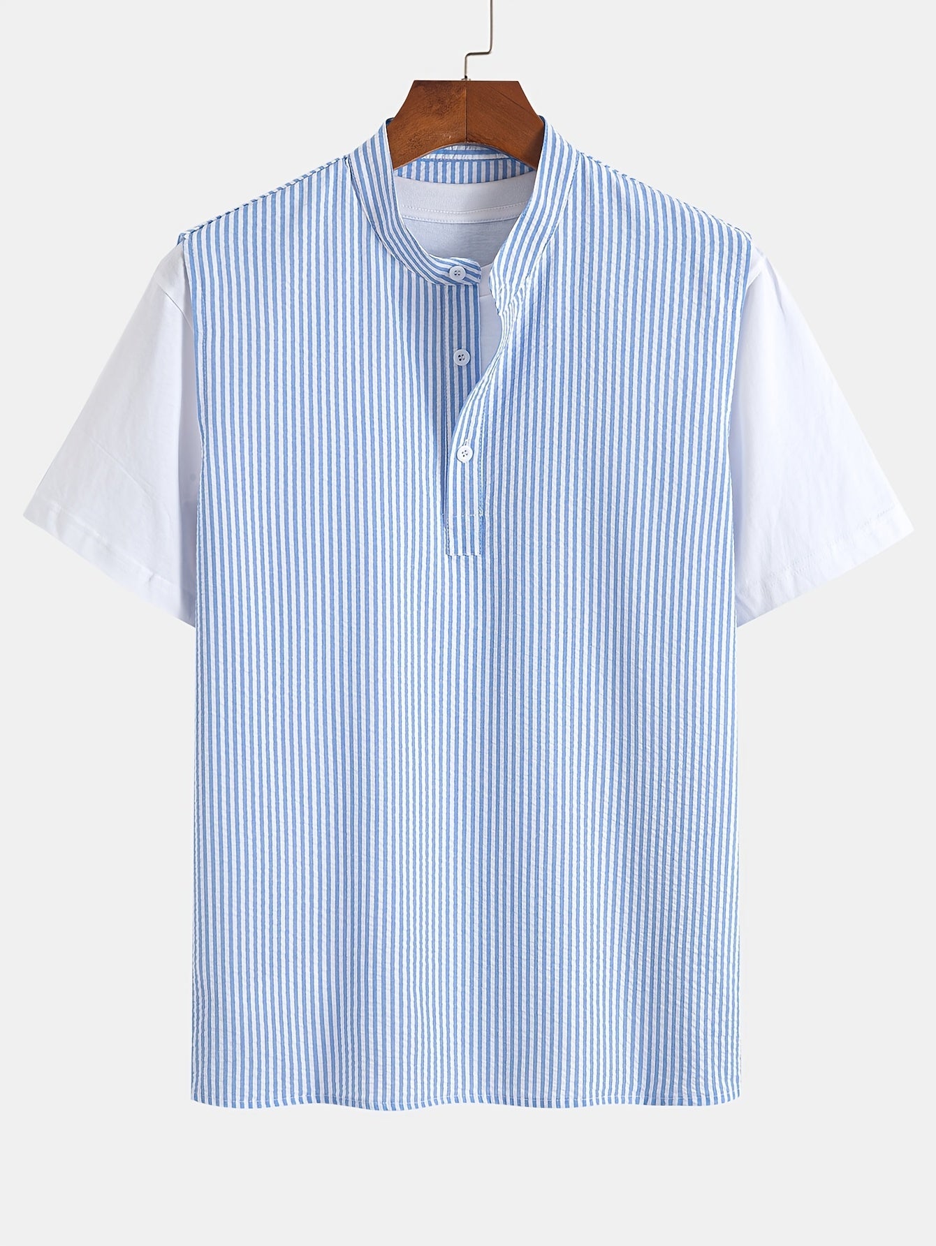 Herr – Modern ärmlös randig Henley-skjorta för avslappnad och stilren look