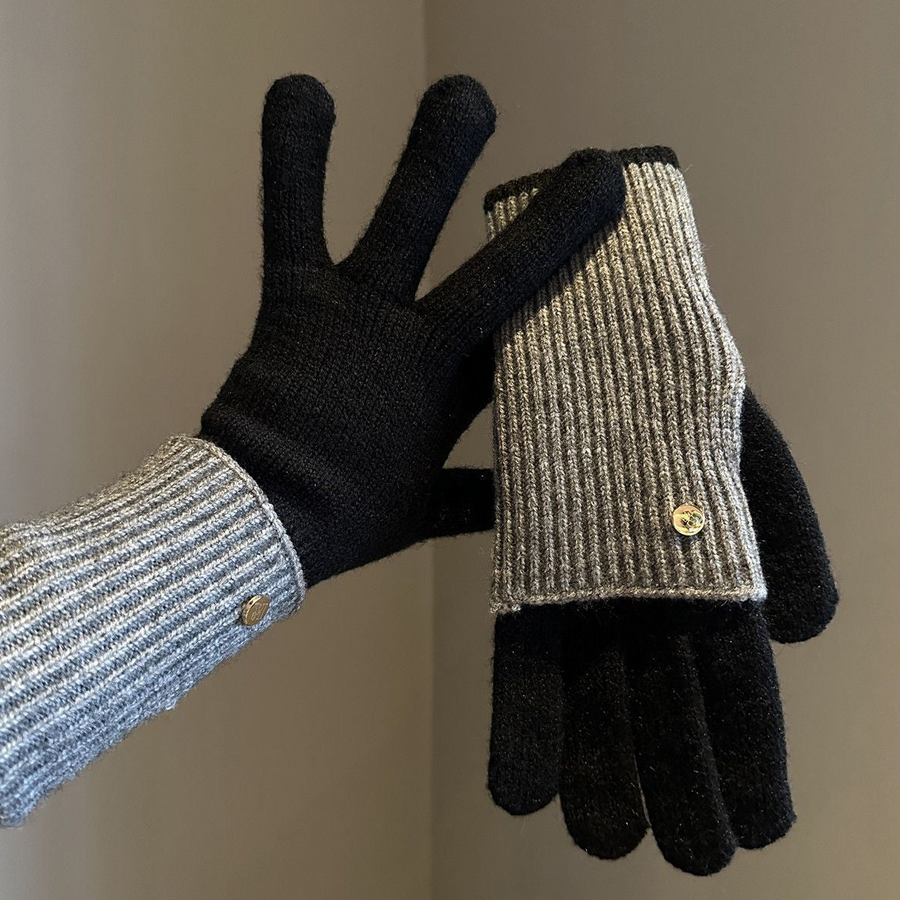 Varm stickad konvertibel handske med fingerlöst tumhål och vantar