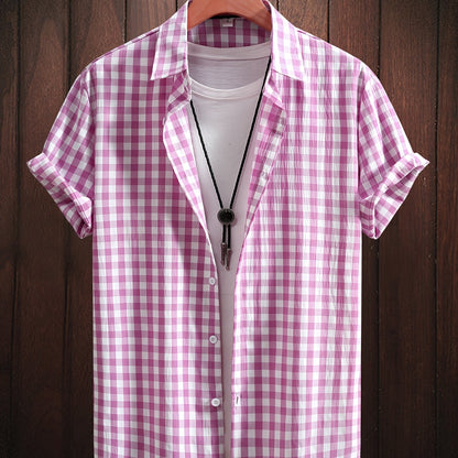 Herr Skjorta Kortärmad Rutig Button-Down för Avslappnad och Modern Stil