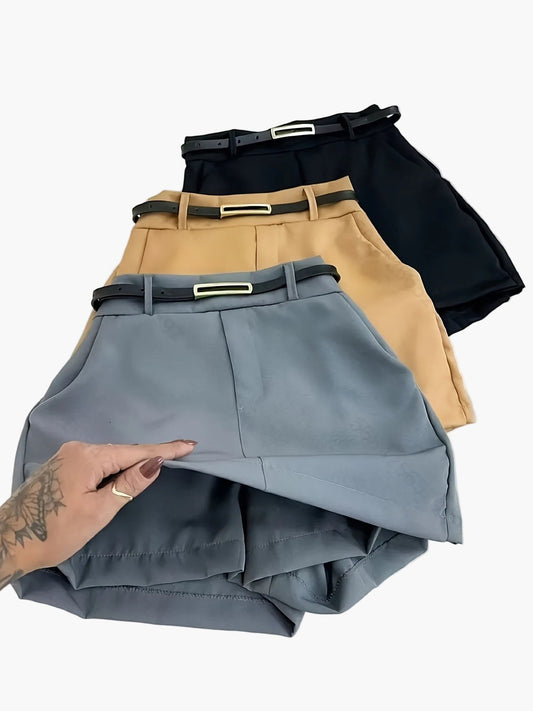 Dam Skort med Bälte och Hög Midja – Elegant och Praktisk för Vardagsbruk och Arbete