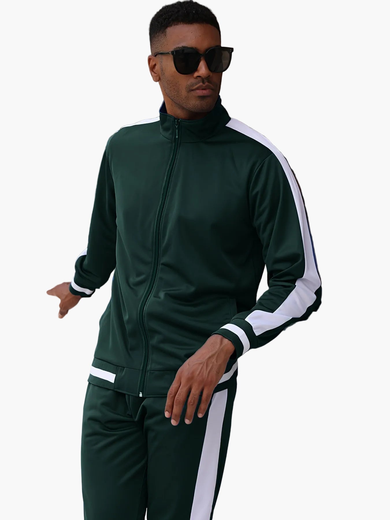 Herr Sportig Träningsdräkt Set – Trendig Tracksuit med Färgblock för Aktiv Livsstil
