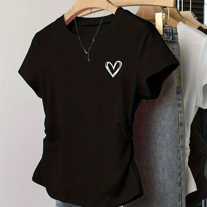 Dam T-shirt med hjärtmotiv och smickrande passform – Trendigt vardagsplagg