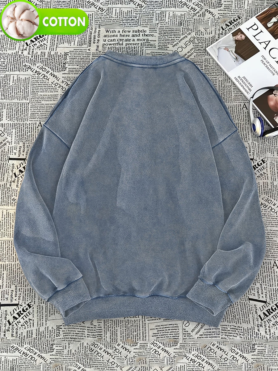 Unisex Tröja med Svart Kattmotiv som Äter Sushi, Långärmad Översize Sweatshirt