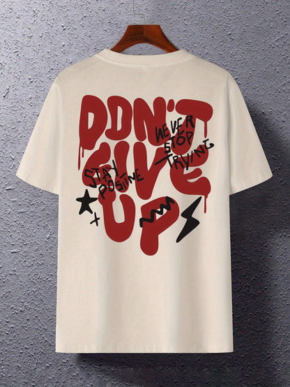 Herr T-shirt med graffiti-tryck och motiverande text – Streetwear, avslappnad stil