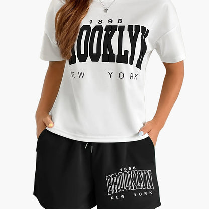 Damset Loungekläder Brooklyn New York T-shirt och Shorts - Avslappnad Stil