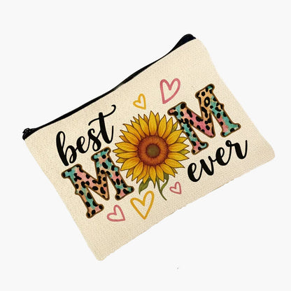 Kvinnors necessär med solros och texten 'Best Mom Ever' – Trendig present till mamma