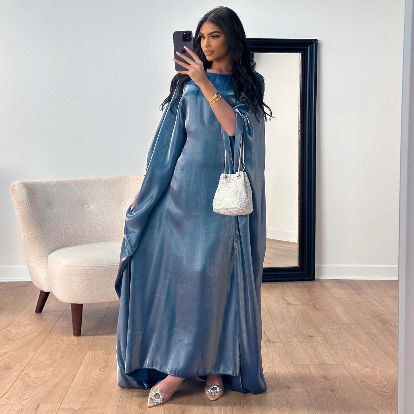 Dam Kaftan Festklänning Elegant Långärmad Lös Passform
