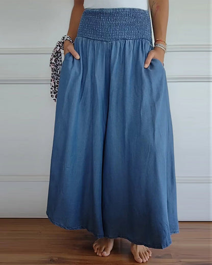 Dam Vida Byxkjol Elegant Bohemisk Stil med Hög Midja och Vida Ben – Perfekt för Vardag och Semester