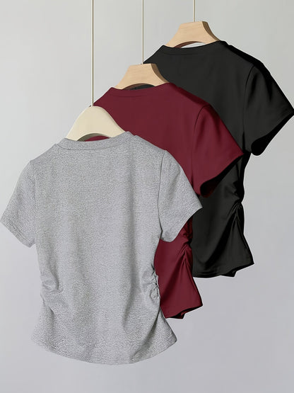 Dam T-shirt med rosettbroderi, vardagsstil, smickrande passform