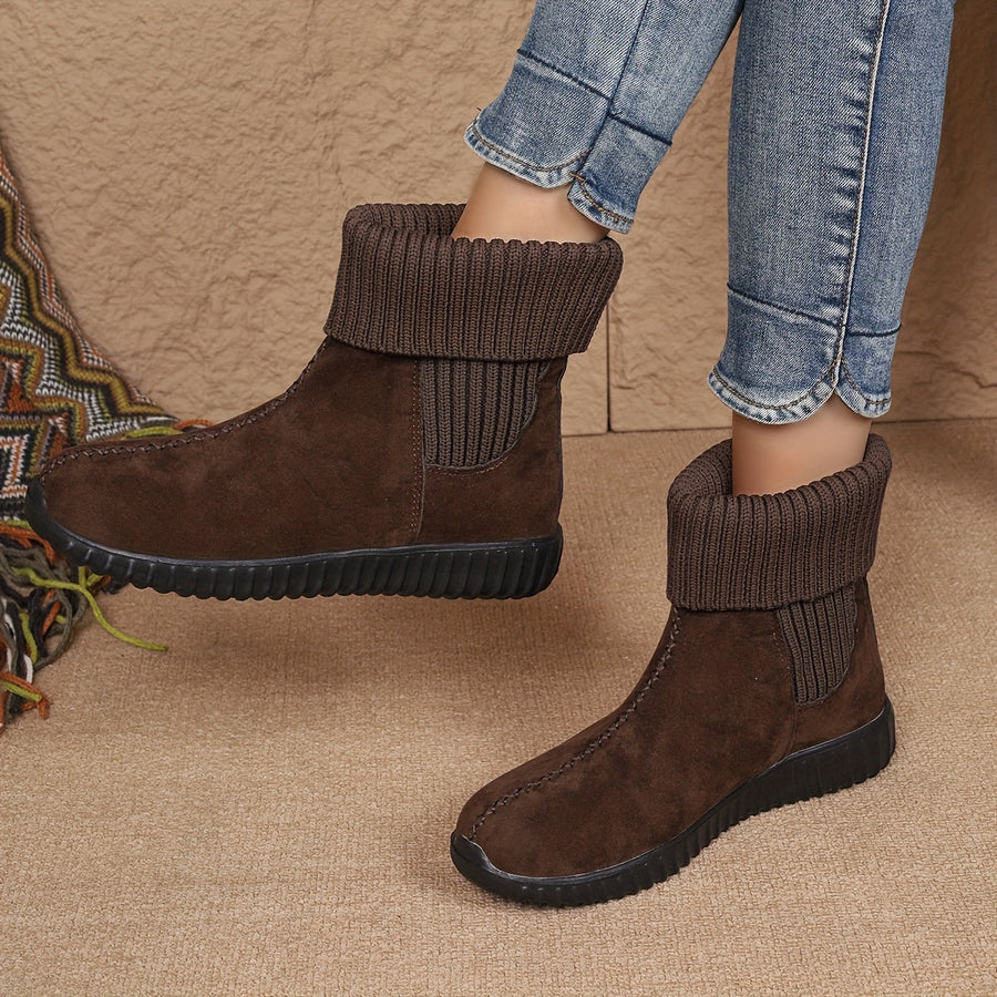 Bruna ankelboots med stickad mudd för dam