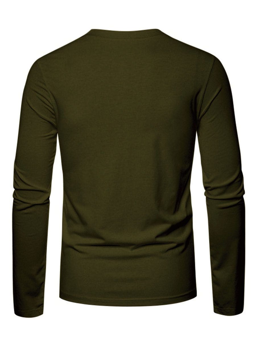 Mörkgrön Långärmad T-shirt med Rund Hals och Hjortmotiv