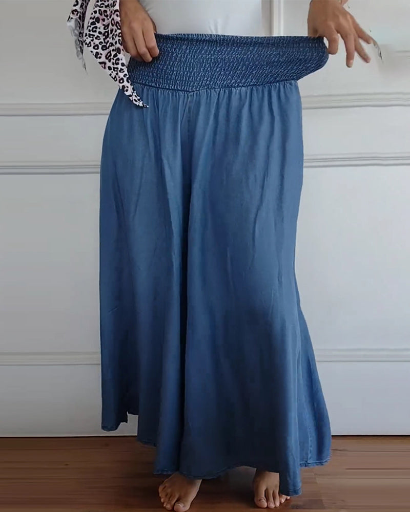 Dam Vida Byxkjol Elegant Bohemisk Stil med Hög Midja och Vida Ben – Perfekt för Vardag och Semester