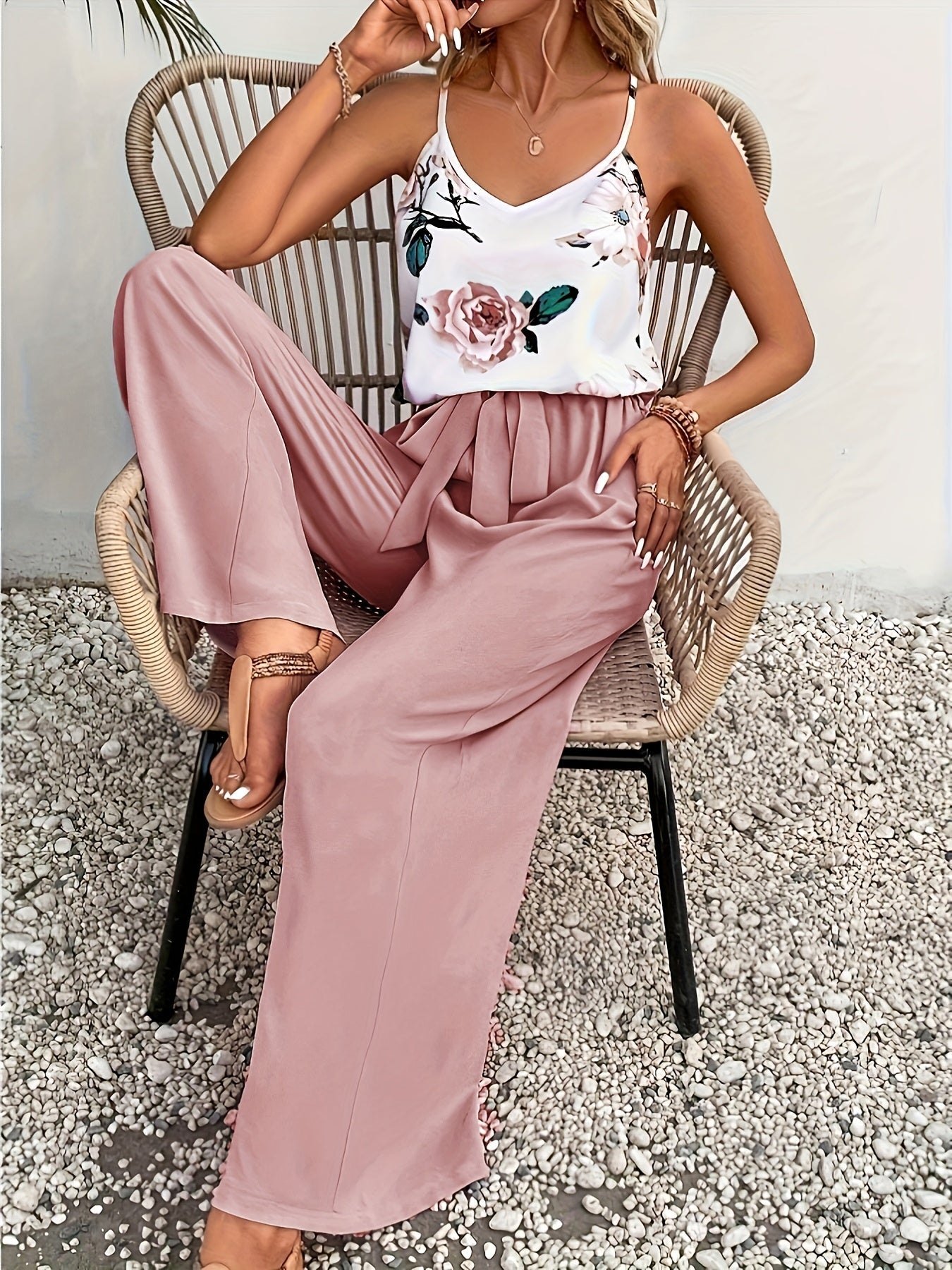 Dam Jumpsuit Elegant Blommig V-ringad Sommar Festdräkt