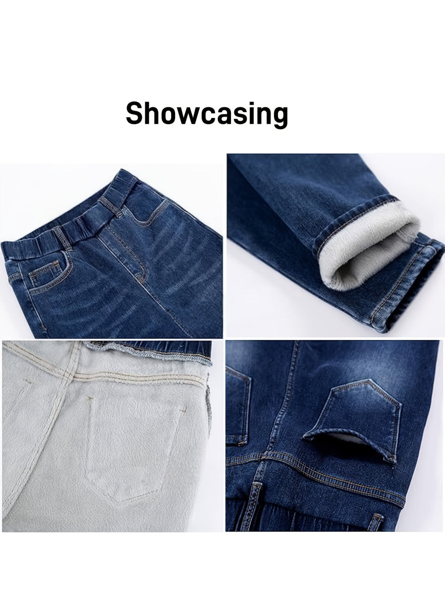 Fodrade Damjeans Skinny Fit – Blå Jeans med Mjukt Foder för Kallare Dagar
