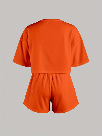 Dam Pyjamaset med Tryckta Hjärtan – Kortärmad Topp och Shorts, Perfekt för Hemma och Sovrum