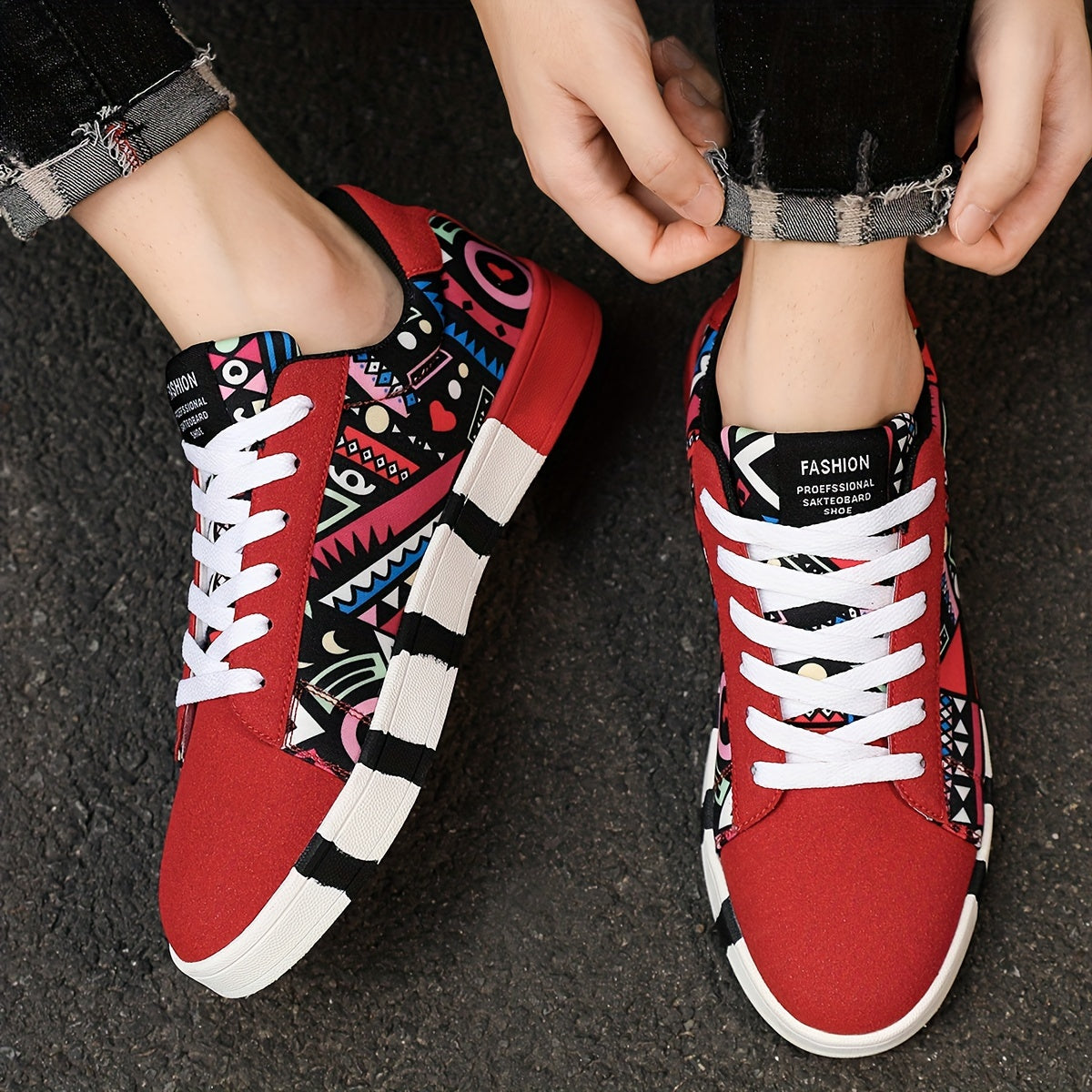 Herr Sneakers Streetwear Geometriskt Mönster Trendiga Fritidsskor