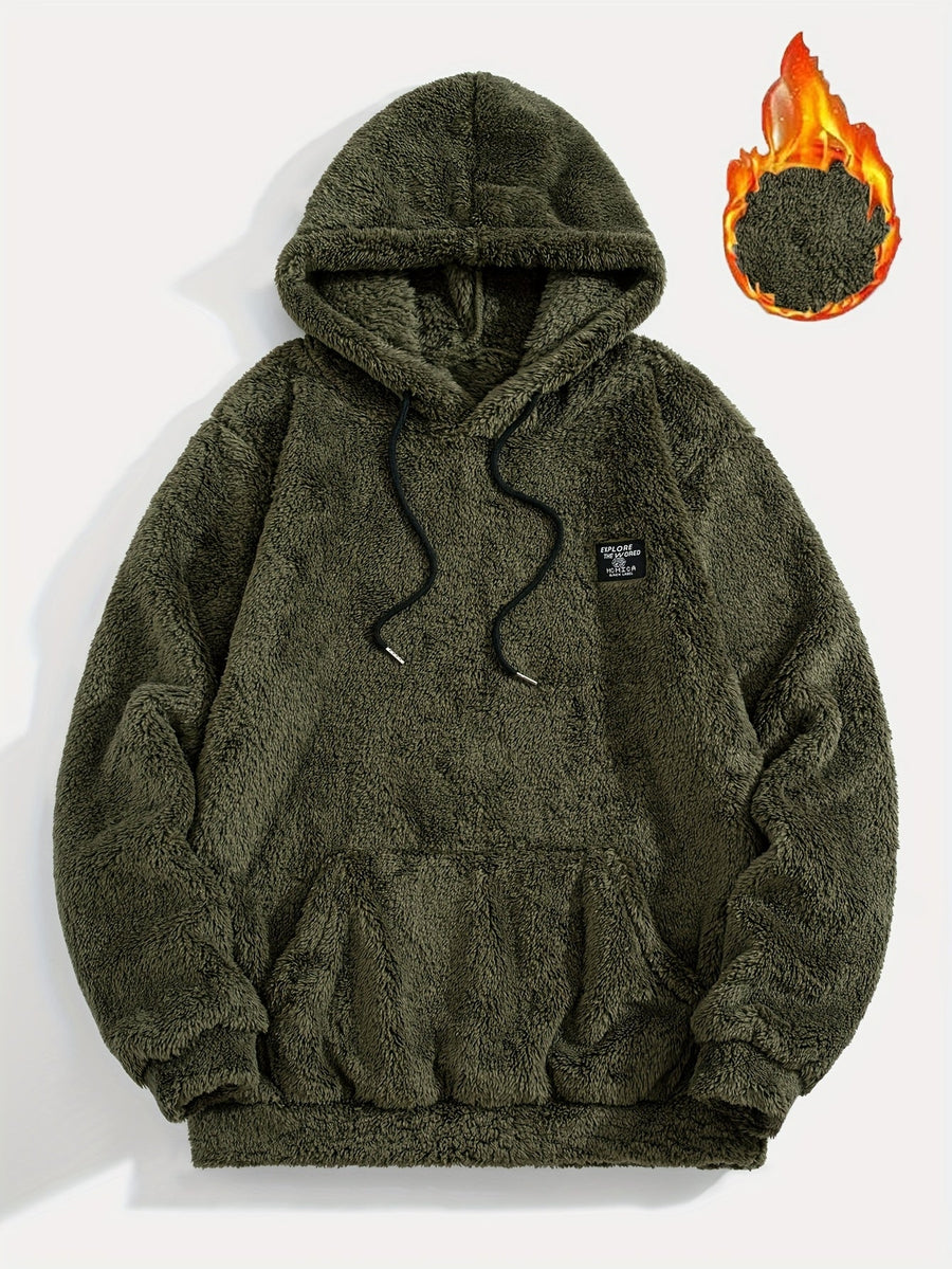 Unisex teddy fleece hoodie med huva och känguruficka, mysig tröja för dam och herr
