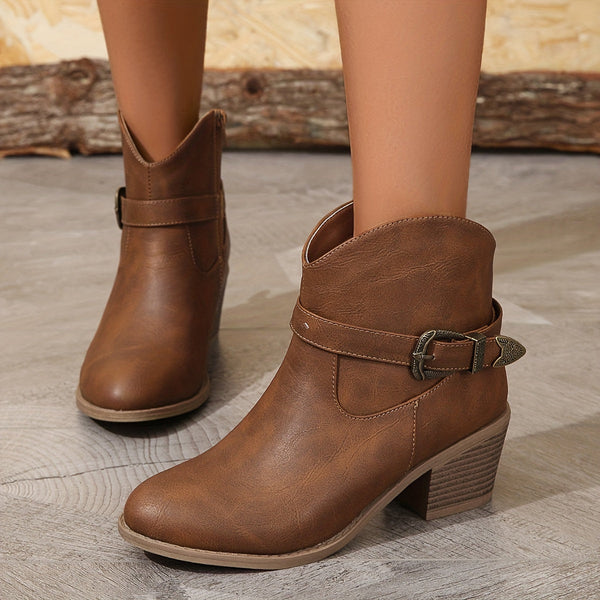 Damkängor med spänne och blockklack – Ankelboots i cowboy-stil