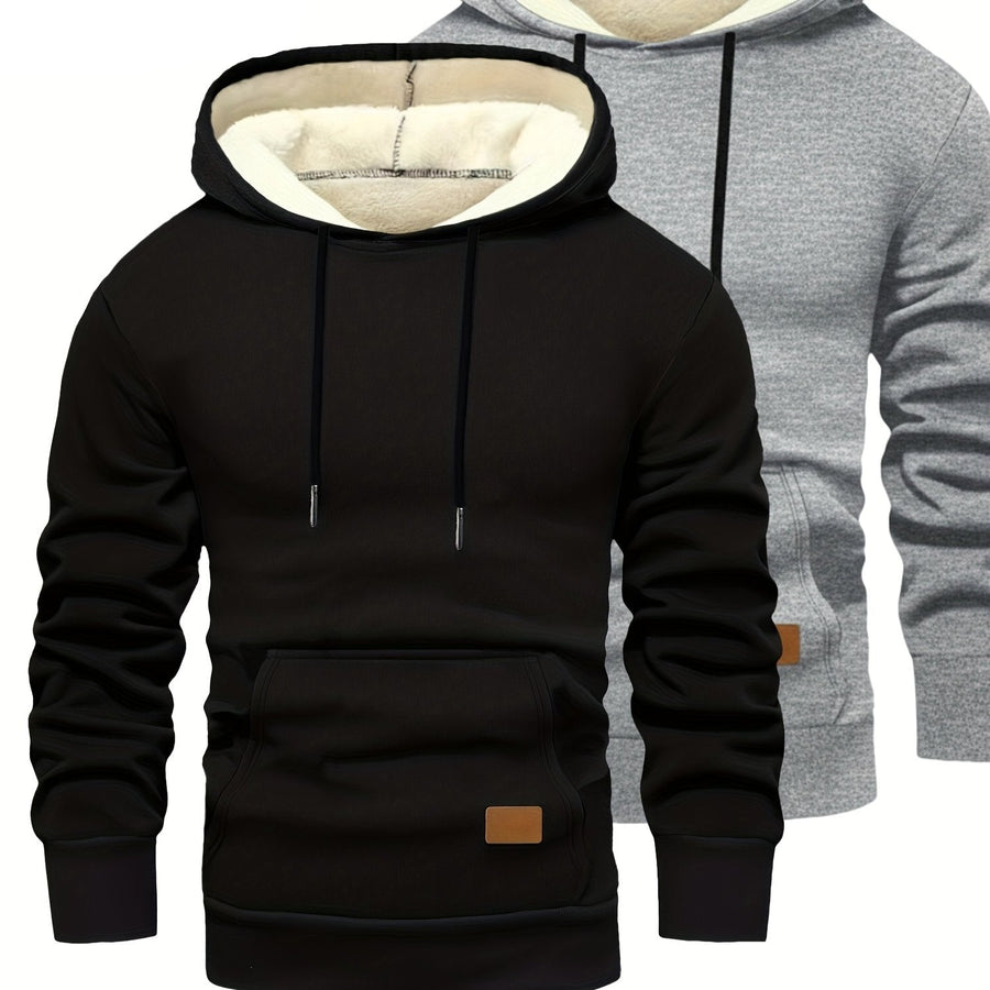 Unisex Hoodies med Fleecefoder, 2-pack, Loose Fit, Svart och Mörkgrå