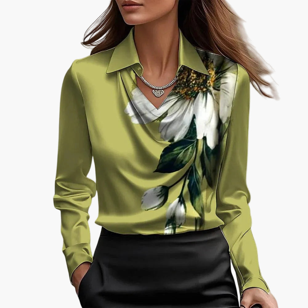 Dam Blus Elegant Drape Hals Ringning Kontorsstil Fest