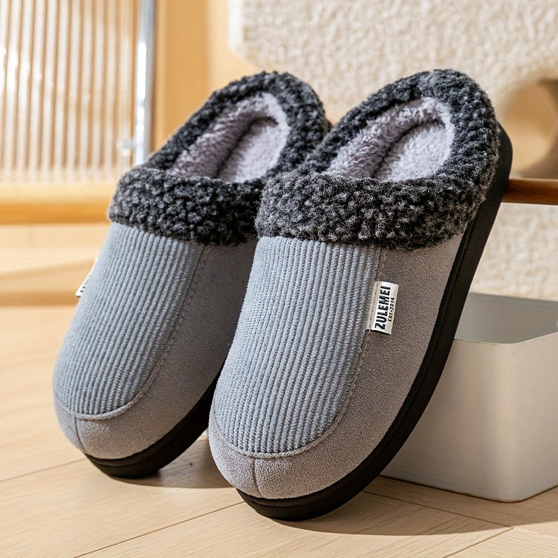 Mjuka tofflor med fuskpälsfoder och ribbad ovandel i textil