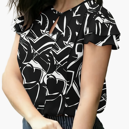 Dam Elegant Blus för Kontor och Fritid med Volangärm och Nyckelhålsdetalj