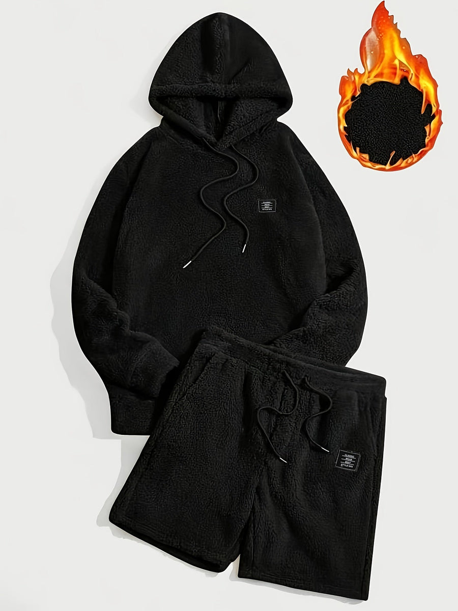 Grått teddyfleeceset med huvtröja och shorts