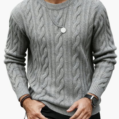 Herr Stickad Kabelmönstrad Tröja – Modern och Varm för Höst och Vinter, Casual Stil