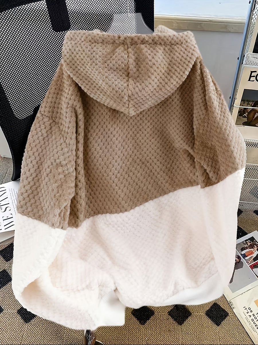 Fuskpäls Hoodietröja i Mjukt Material med Kontrastfärgade Paneler, Unisex