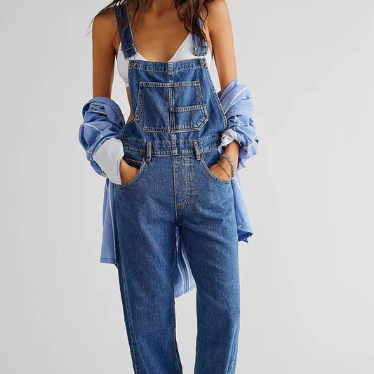 Dam Overaller i Denim – Avslappnad och Trendig Hängselbyxa för Vardag och Fritid