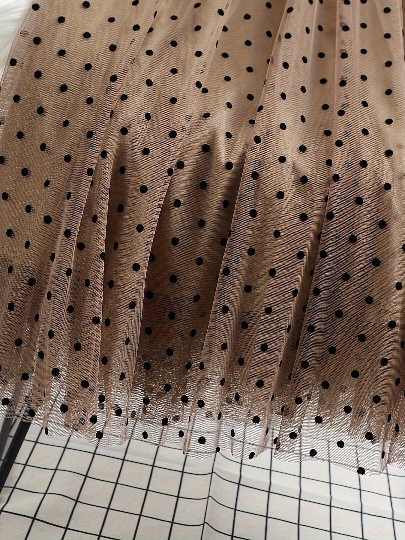Dam Plisserad Prickig Tyllkjol Elegant Vardagsstil