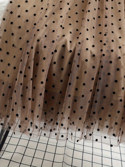 Dam Plisserad Prickig Tyllkjol Elegant Vardagsstil