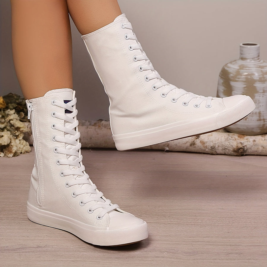 Höga sneakers i canvas med snörning och dragkedja