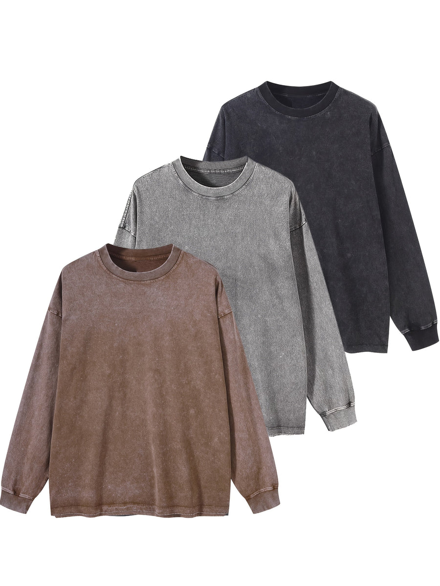 Unisex sweatshirt tvättad look långärmad tröja rund hals