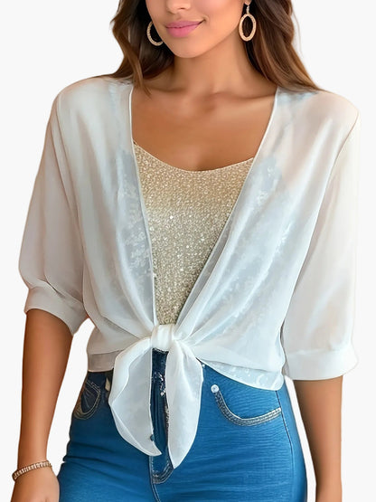 Dam Blus Kort Omlottknut Vår/Sommar Trendig Stil