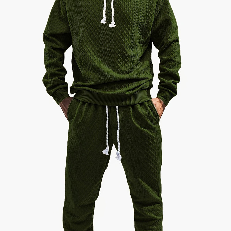 Rutigt Herr Set med Hoodie och Mjukisbyxor i Strukturerat Material