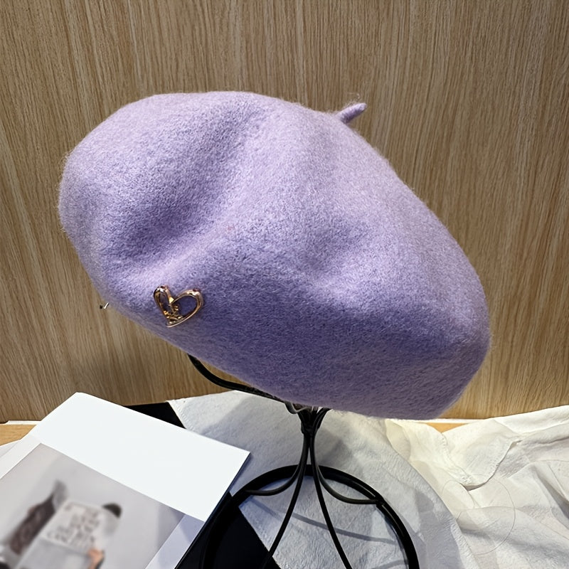 Women's Heart Charm Beret Hat