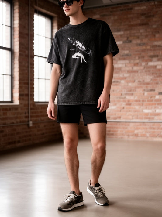 Herr T-shirt med grafiskt tryck, avslappnad stil för sommar, casual mode