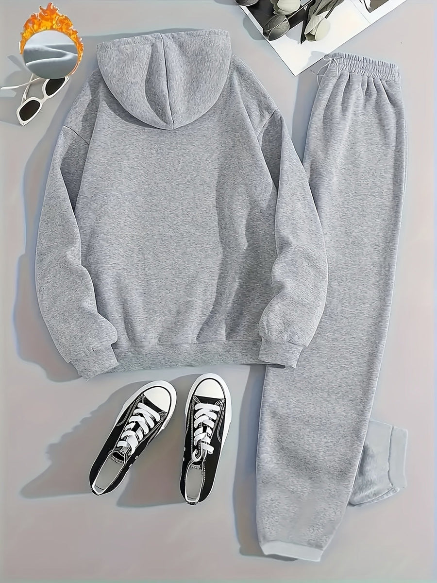 Hoodie och Mjukisbyxor Set med Texttryck – Unisex Träningsset med Huvtröja och Byxor