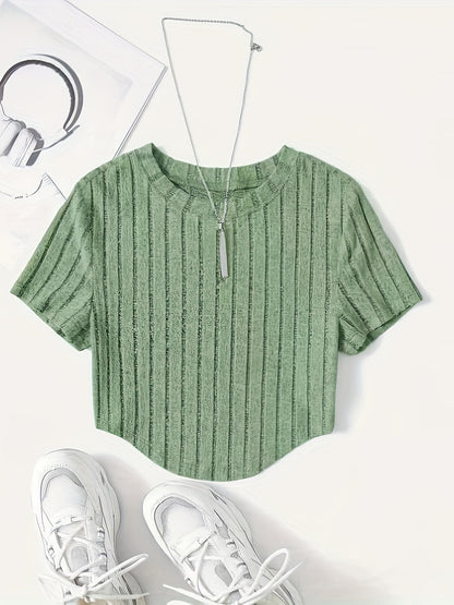 Dam Topp Kortärmad Ribbad Crop Top Casual Sommar