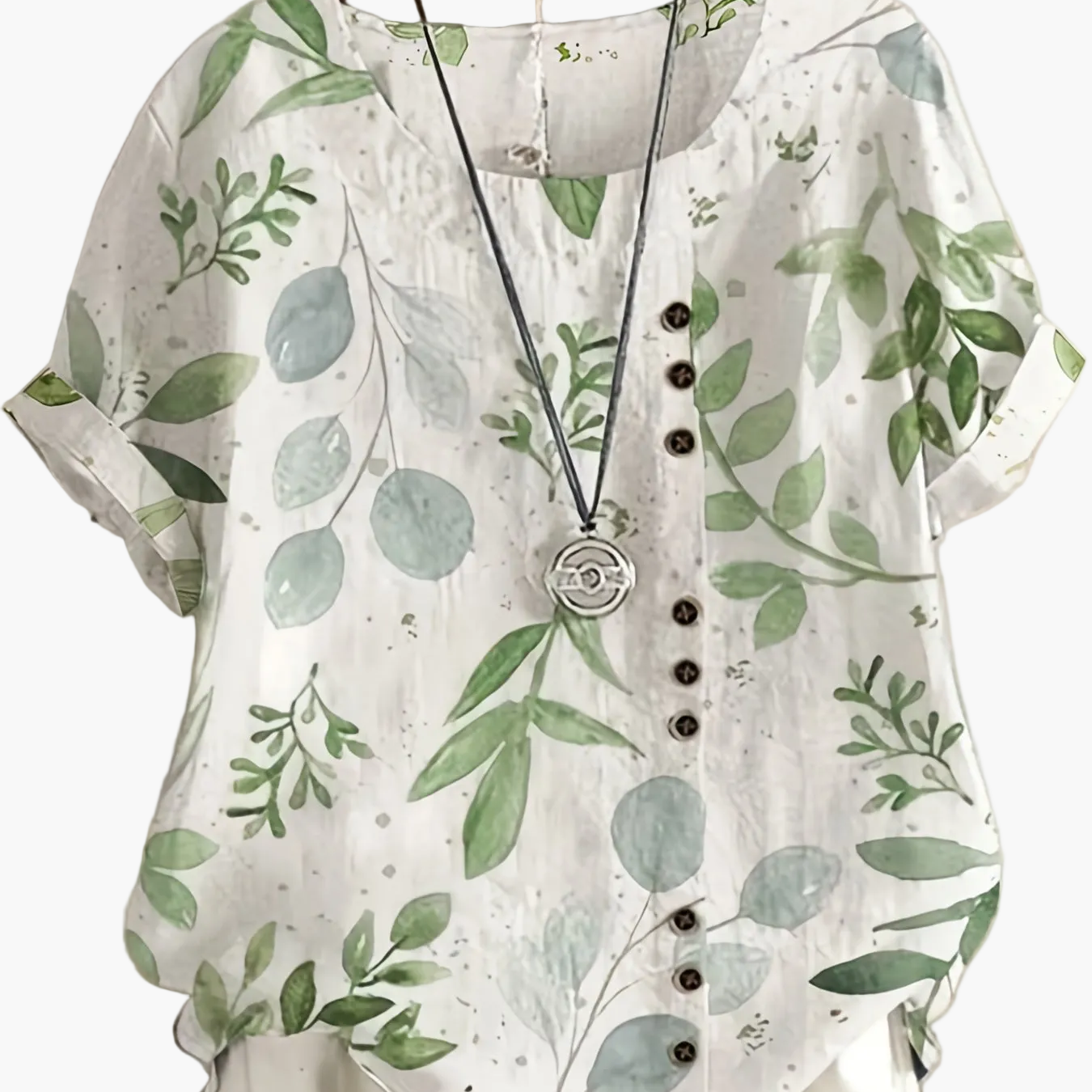 Dam Blus Vintage Blommig Kortärmad Sommartopp med Knappar