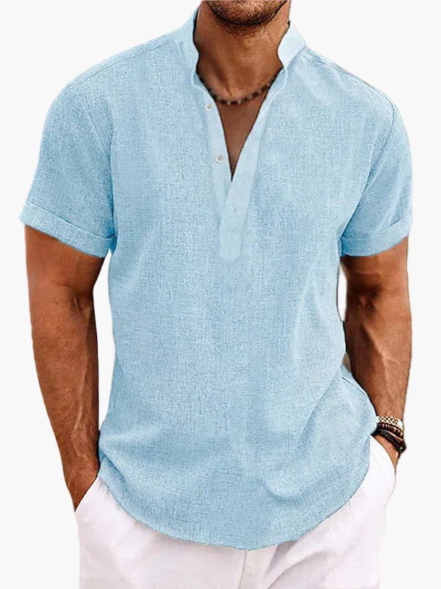Herrskjorta Kortärmad Henley Stil Avslappnad Sommar Vardagsmode