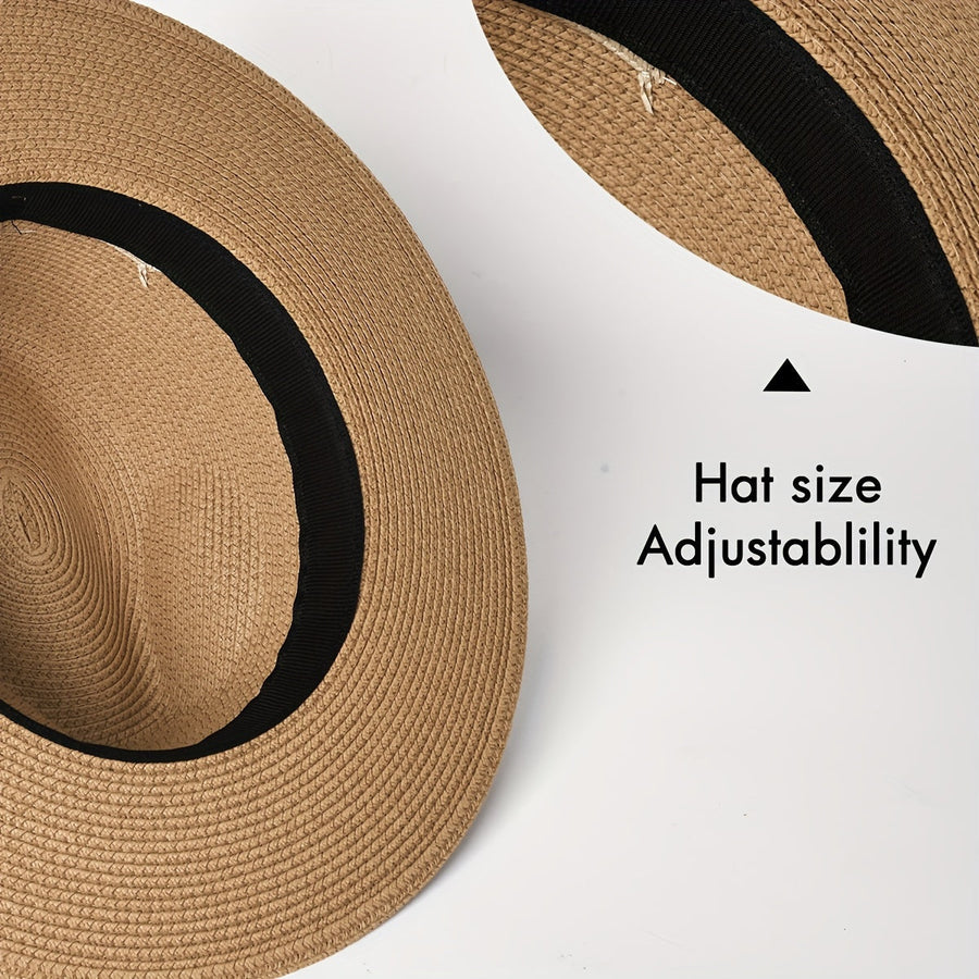 Fedora-hatt i halmimitation med band, khakifärgad