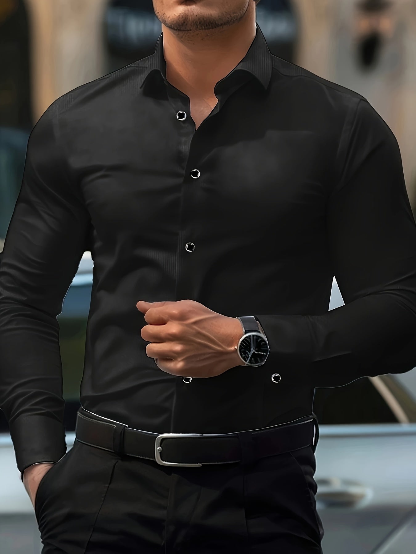 Herrskjorta Slim Fit Elegant Stil för Affär och Fest
