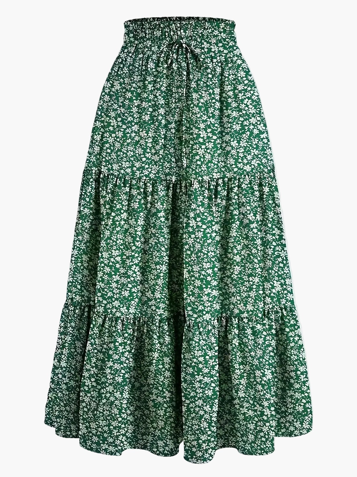 Dam Kjol Smockad Midja Elegant Vardagsstil Midi Volangkjol