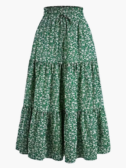 Dam Kjol Smockad Midja Elegant Vardagsstil Midi Volangkjol