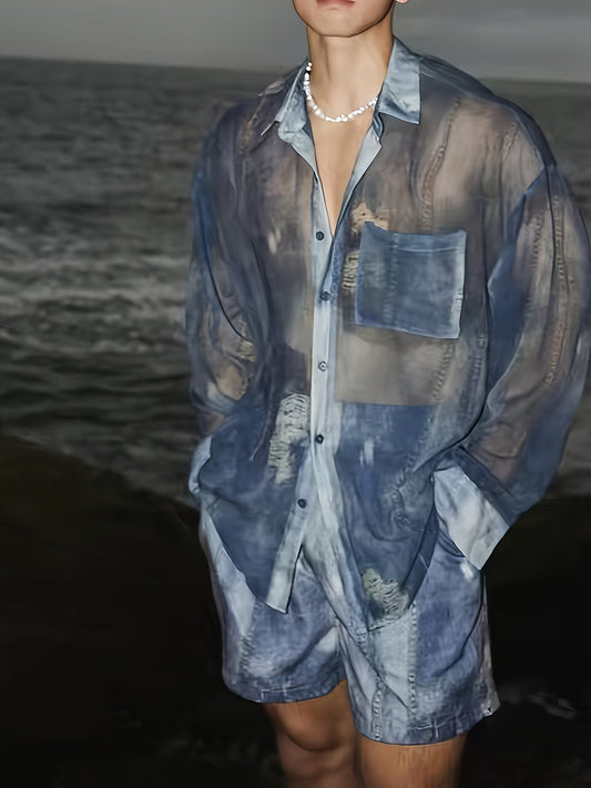 Herr Skjorta och Shorts Set – Modern Avslappnad Stil för Strand och Fritid
