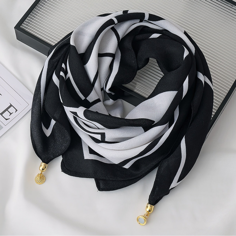 Women's Printed Scarf with Charm Pendant Ends