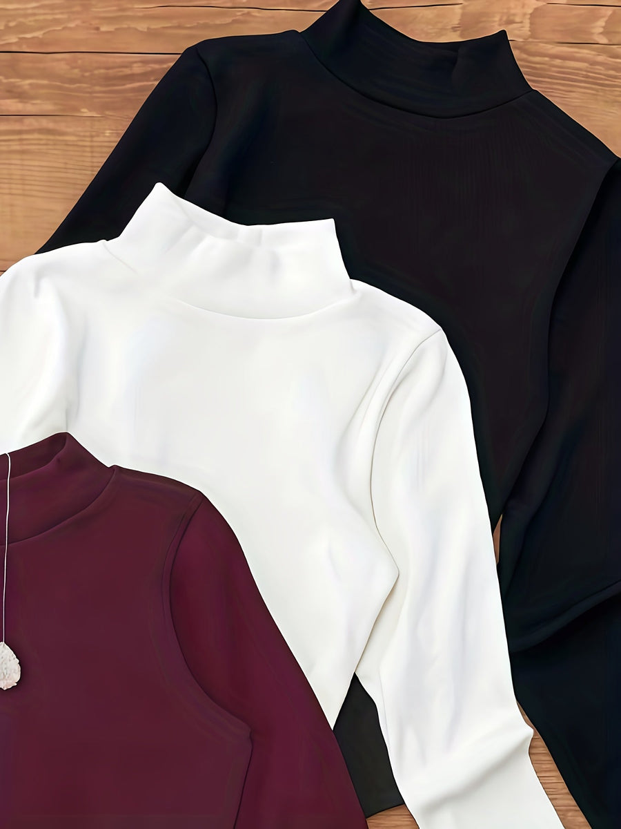 Bodysuit med polokrage, lång ärm, svart, vit och brun